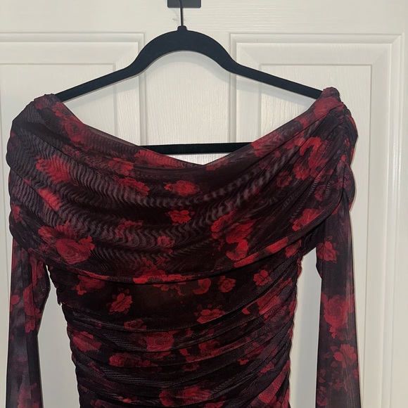 A&F Off-Shoulder Red and Black Long Sleeve Dress - Picture 3 of 7